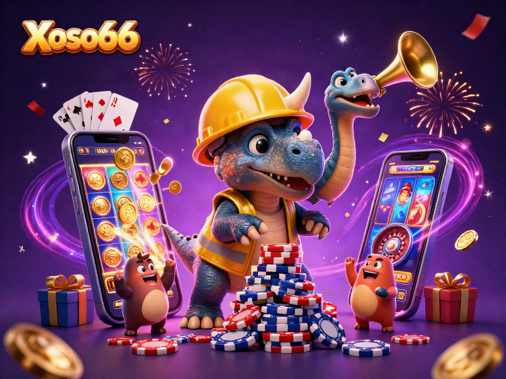 Win thrilling prizes with Xoso66's exciting slot games and cheerful characters celebrating!