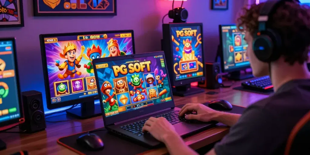 Player enjoying Slot MAHJONGJP88 games online in a vibrant gaming setup.