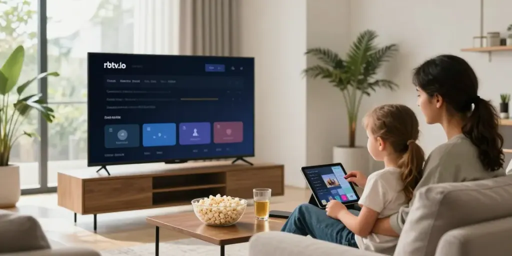 Couple enjoying rbtv.io on a tablet in a cozy living room.