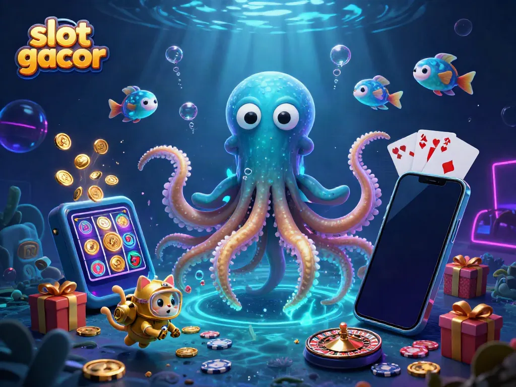 Enjoy thrilling slot gacor action with a kraken, diving cat, and luminous sea life.