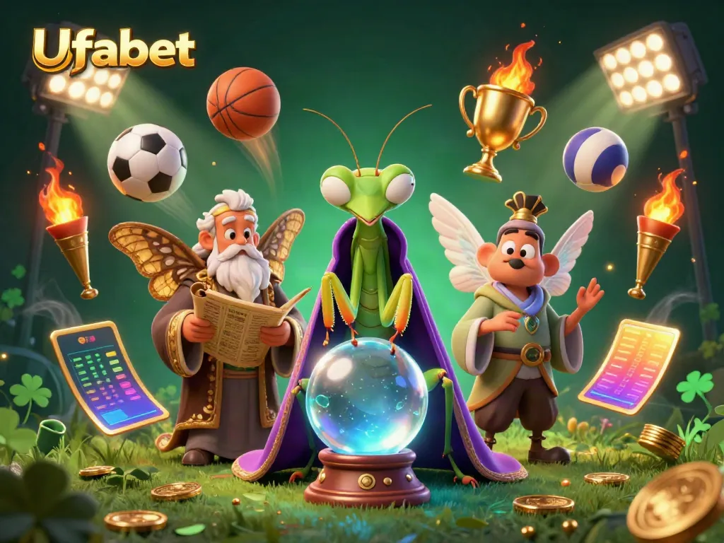 Experience the excitement of Ufabet with fortune tellers, sports, and vibrant elements in an engaging scene.