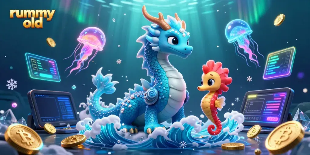 Experience rummy old through an ultra-detailed illustration of a dragon, seahorse knight, and jellyfish friends.