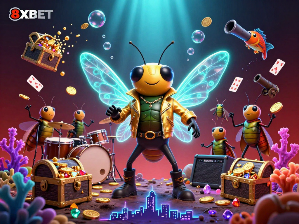 Experience thrilling games at 8XBET with a vibrant underwater scene of excitement and gold!