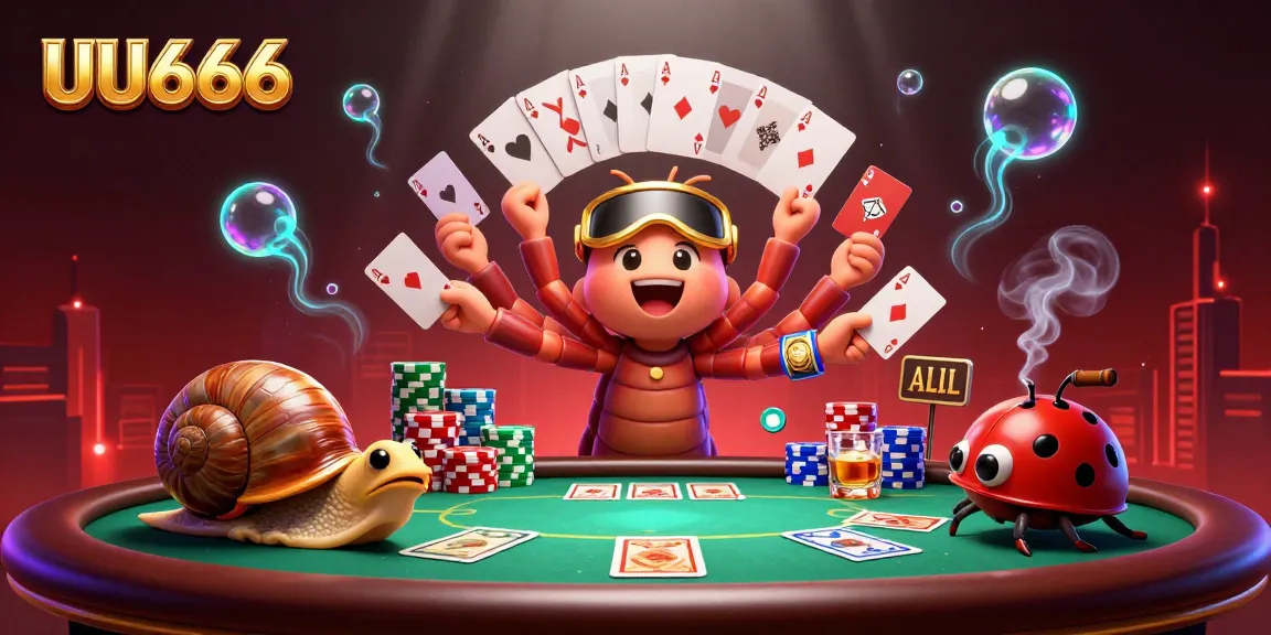 Experience the excitement of gambling at UU666 with a lively casino scene featuring vibrant characters and elements.