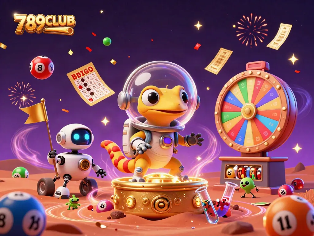 Experience thrilling fun at 789CLUB with a virtual casino adventure led by a Martian gecko and robot.