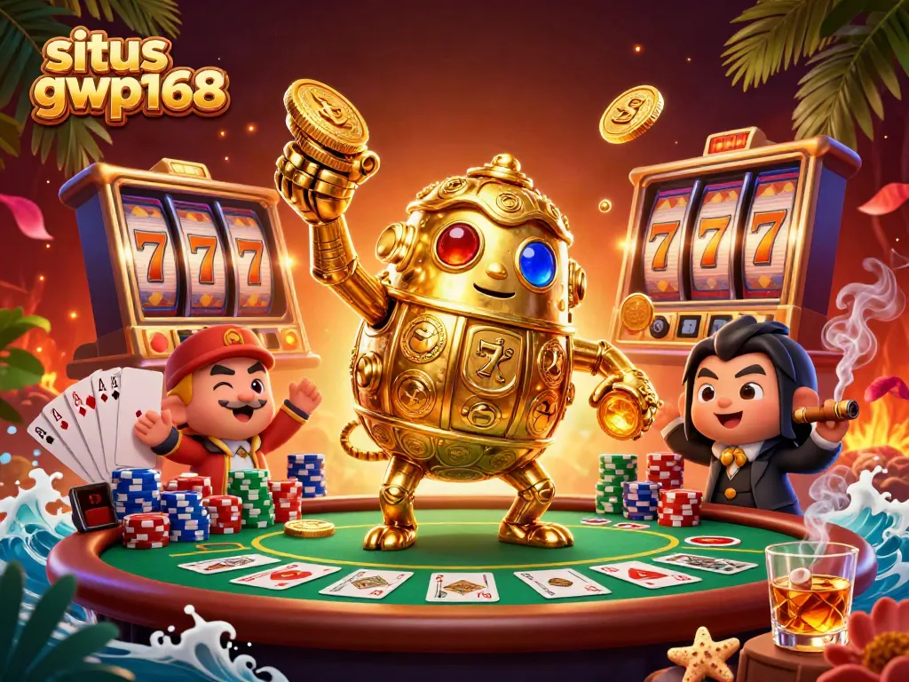 Taruhan di situs gwp168 dengan golem emas dan simbol slot yang menyala, memberikan pengalaman bermain yang menyenangkan.