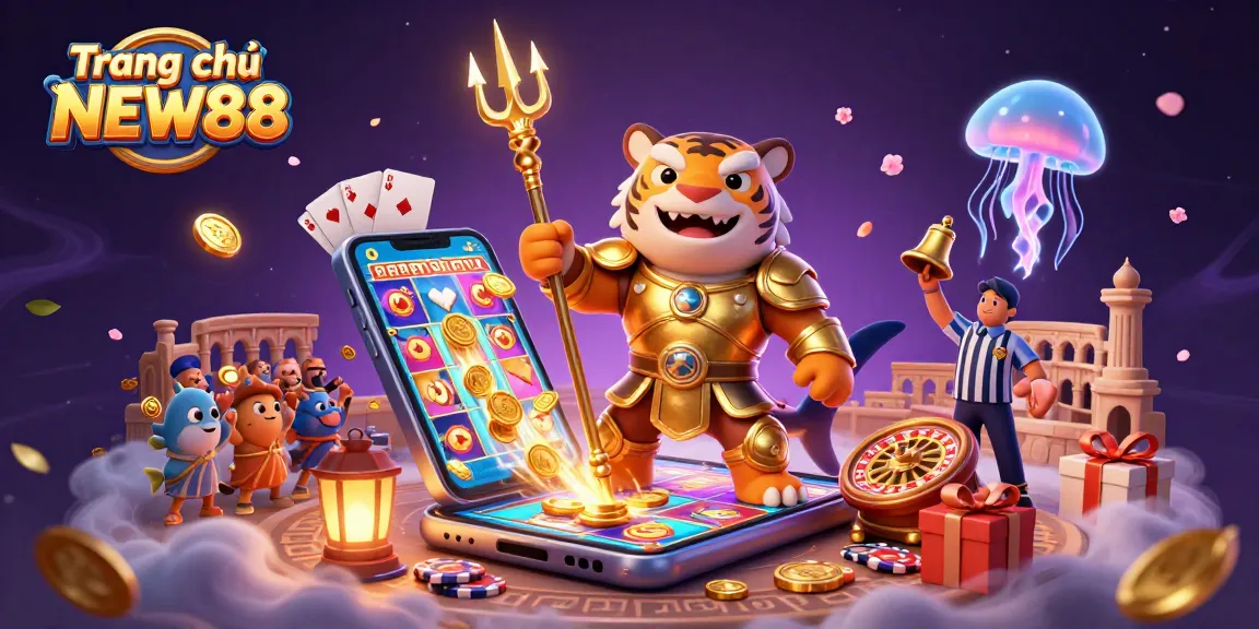 Experience amazing gaming action at Trang chủ NEW88 with this dynamic underwater casino scene featuring a tiger shark.