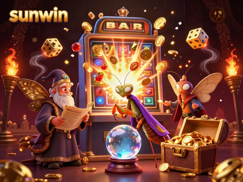 Experience sunwin's vibrant casino world with exciting jackpot symbols and enchanting characters.