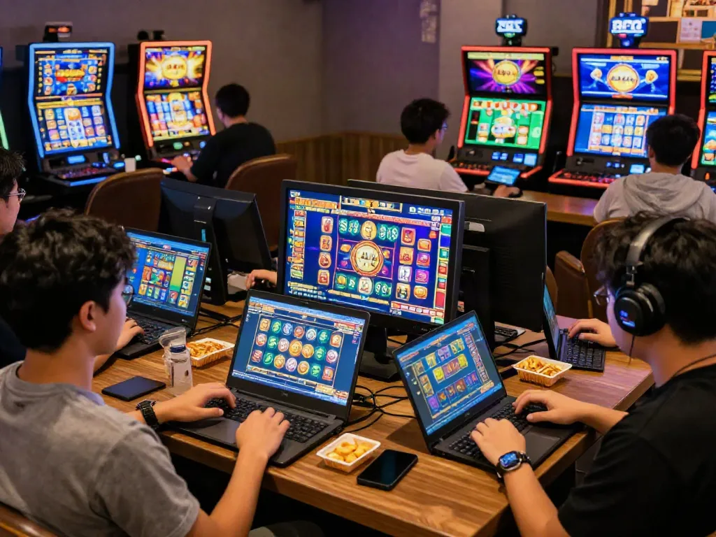 Players enjoying slot gacor games online in a vibrant virtual casino atmosphere.