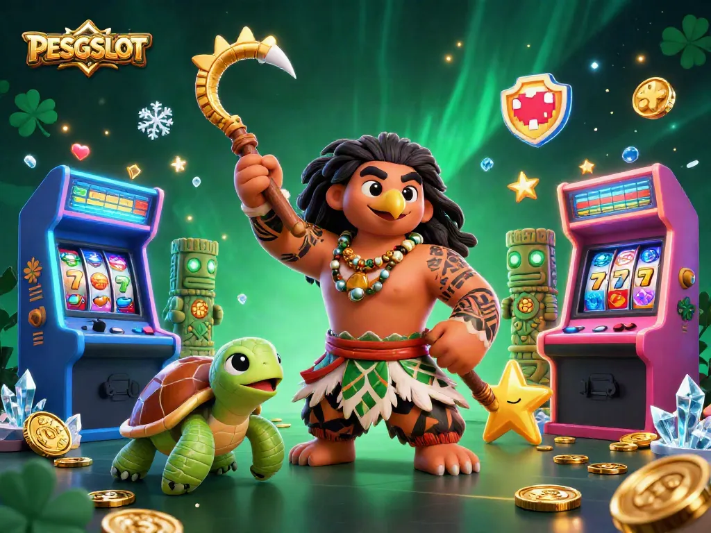 PESGSLOT offers an exciting casino adventure with vibrant characters and dynamic slot game elements in a rich 3D environment.