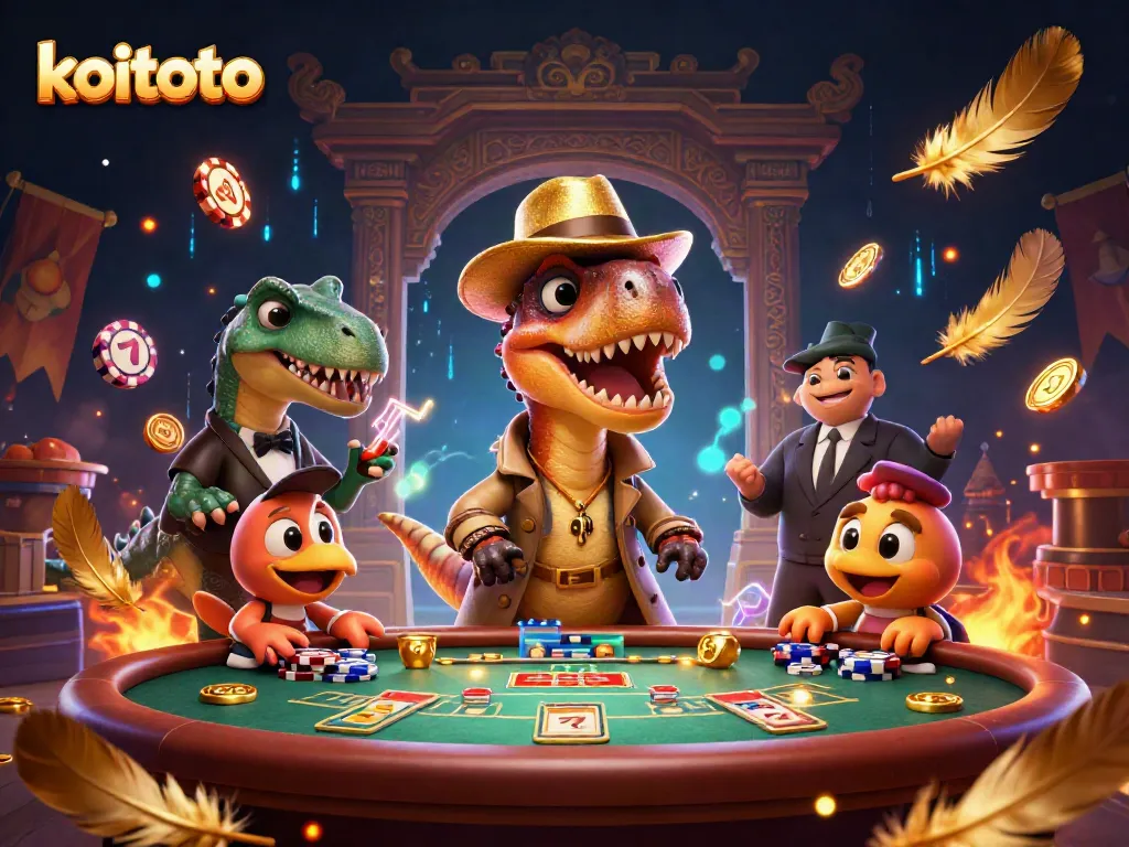 Experience the excitement of koitoto games with a cartoon velociraptor at a blackjack table.