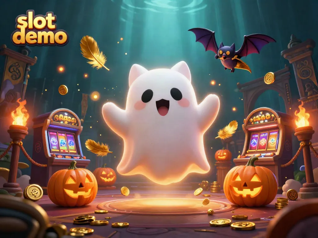 Mainkan slot demo dengan karakter kucing hantu dan kelelawar dalam kasino menakutkan yang penuh koin emas.