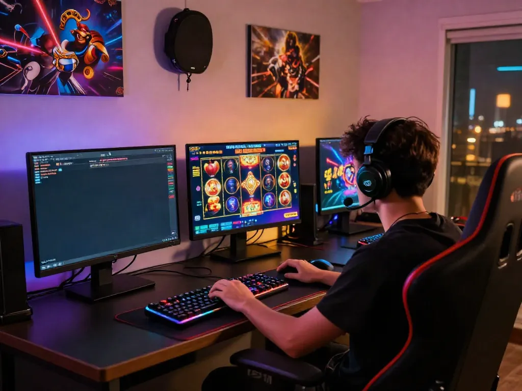 Player engaging with slot gacor games in a vibrant gaming setup
