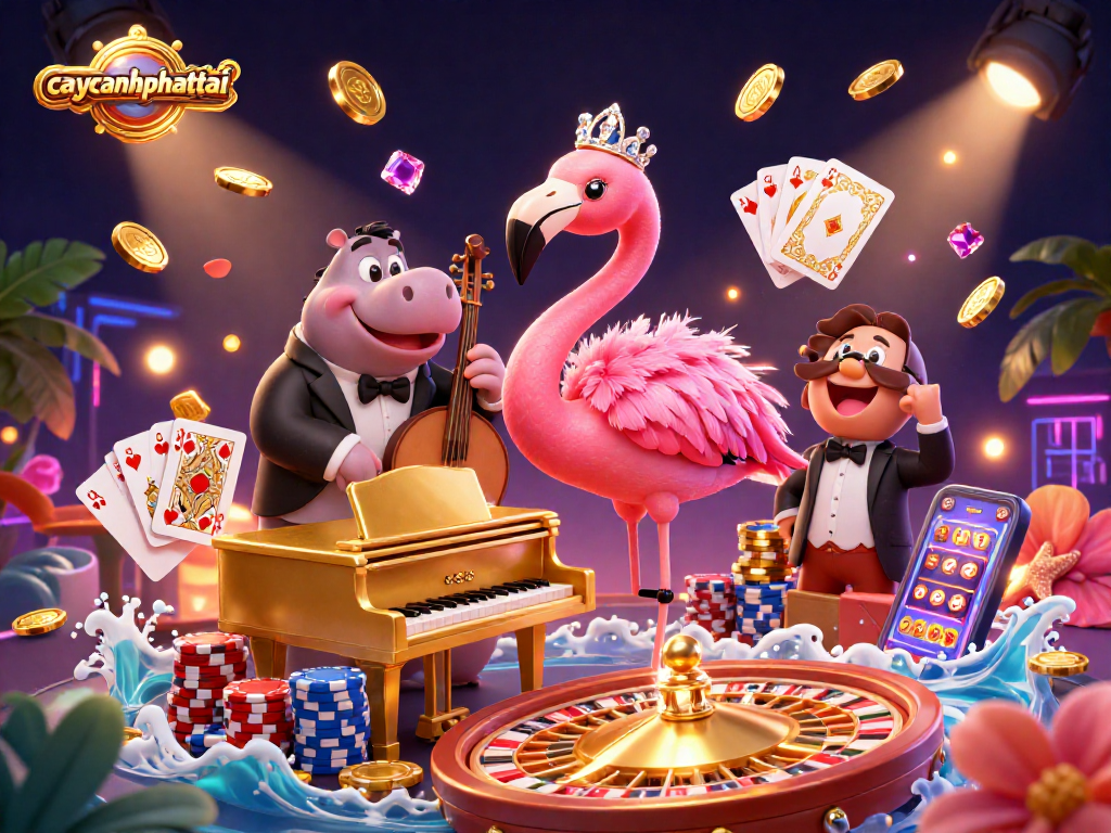 Spin for treasures and excitement with caycanhphattai in this vibrant casino scene featuring a flamingo singer.
