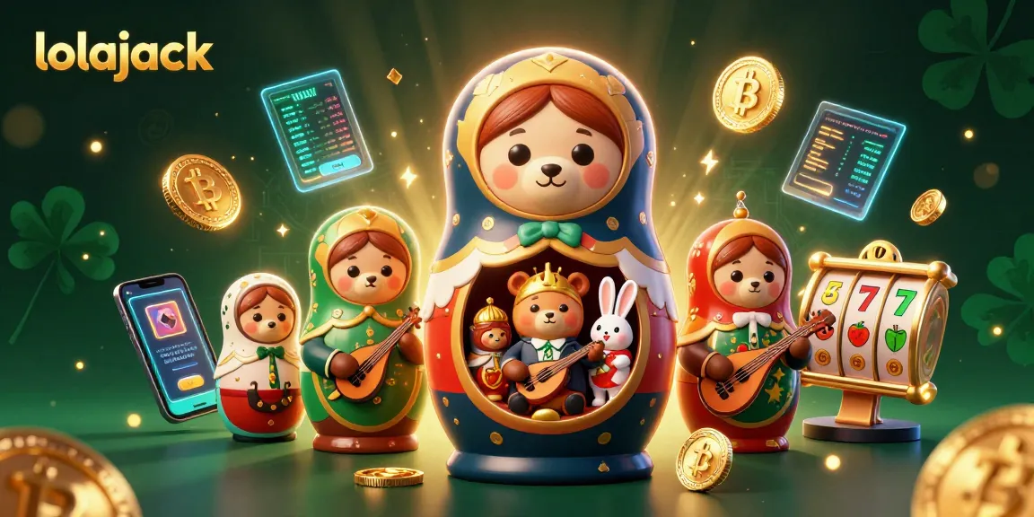 Experience the thrill of lolajack with a vibrant casino-themed illustration featuring animated characters and crypto elements.