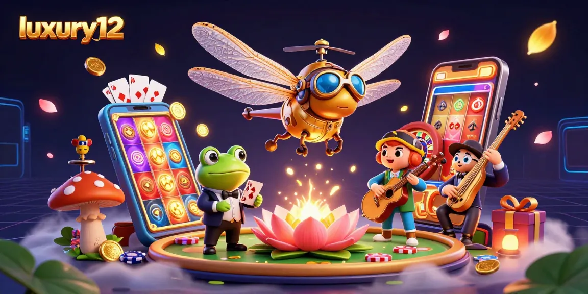 Gambar fantastis dari kasino lily pad dengan pilot helikopter dan pengedar kartu, luxury12.