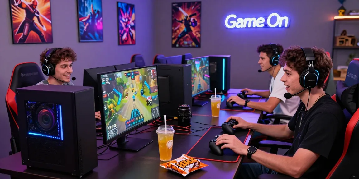 Gamers enjoying an exciting multiplayer session on cermin303 gaming PCs in a vibrant setup.