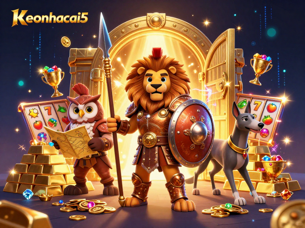 Experience thrilling gameplay with keonhacai5 and exciting slot reels in a vibrant casino scene.