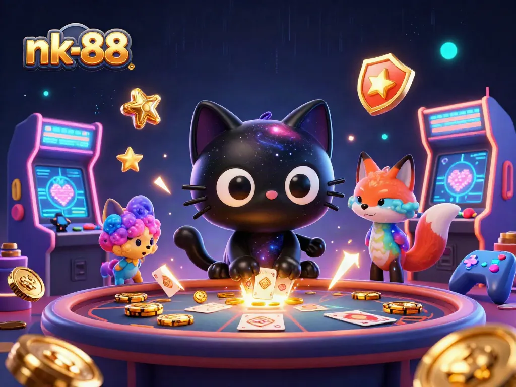 Experience dynamic gaming with nk-88, where a cosmic cat and fox engage in a thrilling casino atmosphere.