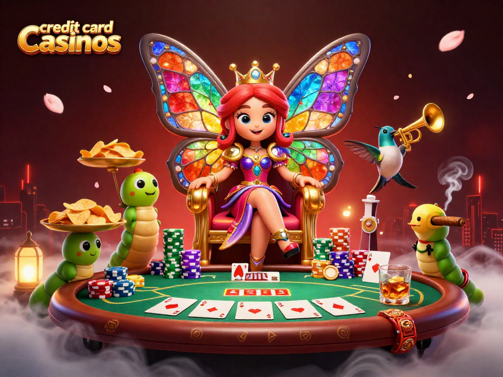 Experience the excitement of credit card casinos with vibrant gaming elements and characters.