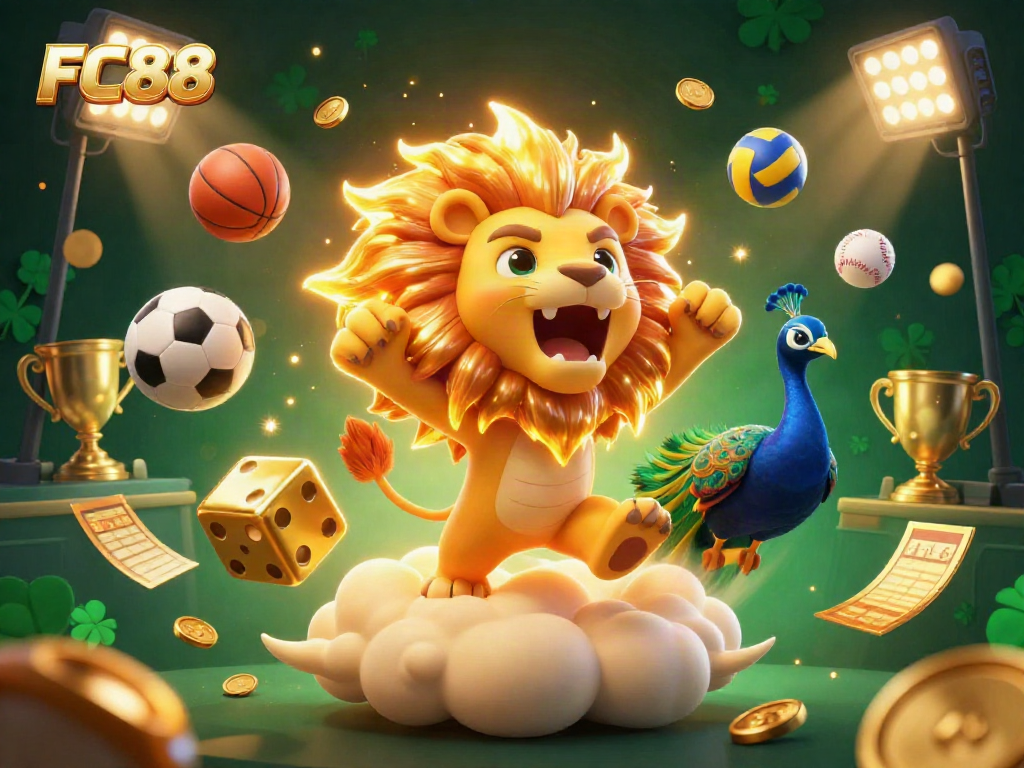 FC88 elevates excitement with a captivating illustration showcasing sports balls and dynamic energy.