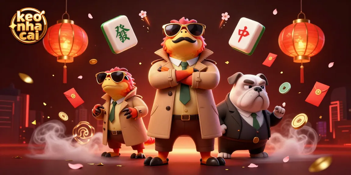 Engage with "keo nha cai" in this vibrant illustration of cartoon raptors in a trench coat at a casino lounge.