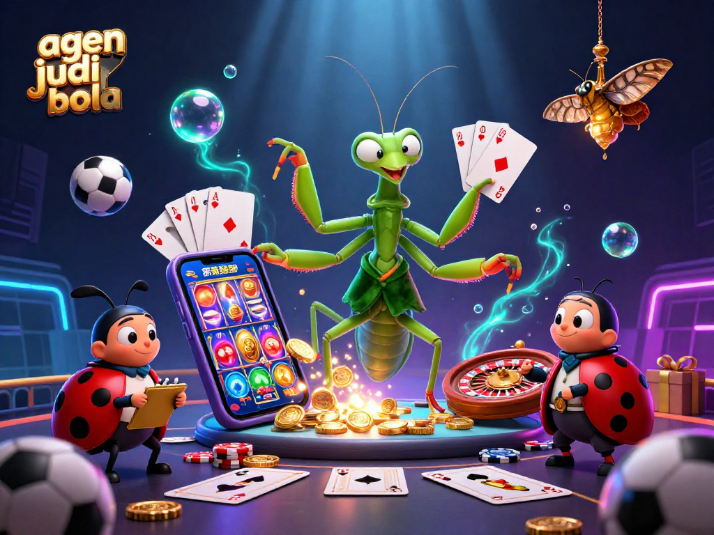 A captivating scene with agen judi bola characters engaging in sports betting activities amidst vibrant casino elements, showcasing excitement and strategy.