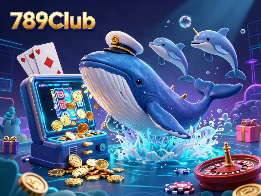 Engage in thrilling play with 789Club as a giant whale breaches coins, showcasing vivid games.
