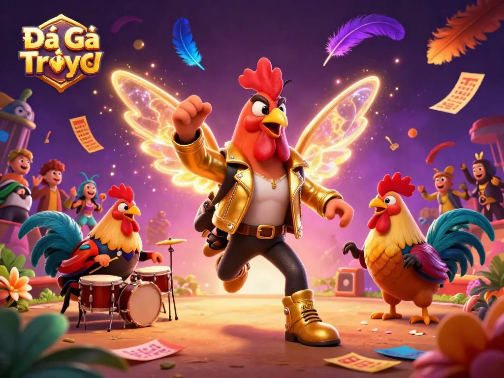 Experience intense Đá Gà Trực Tiếp action with vibrant characters and dynamic betting scenes.