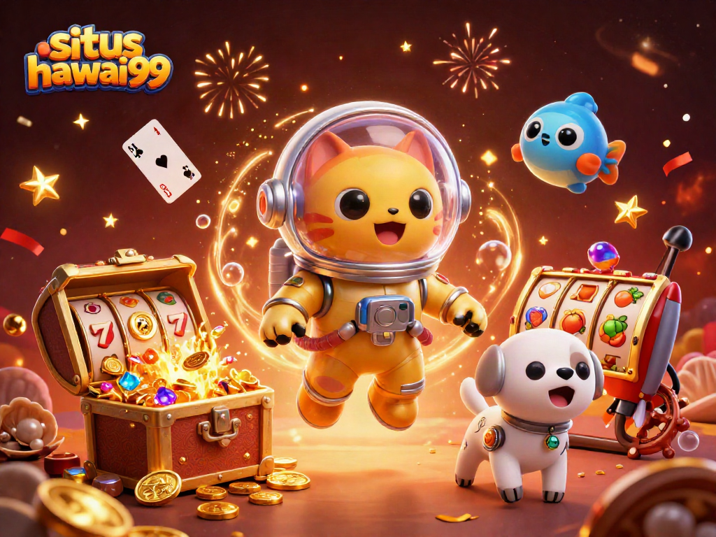 Engage with the thrilling world of situs hawai99, featuring vibrant casino elements and characters.
