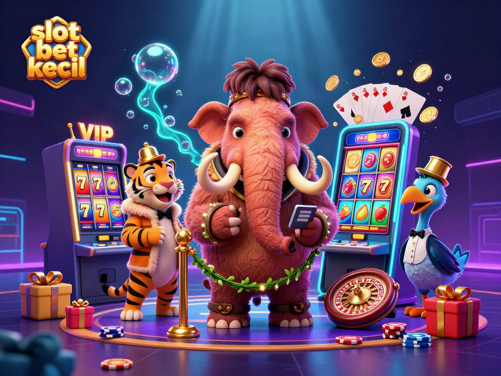 Play slot bet kecil amidst vibrant characters in a dynamic casino scene with immersive details.