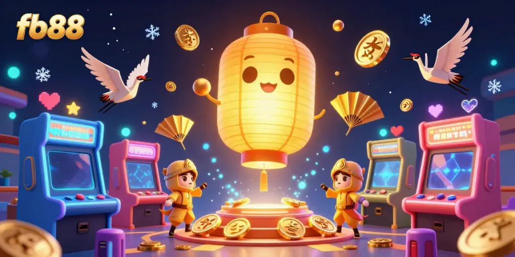 Experience thrilling games at fb88 with a vibrant 3D casino illustration showcasing exciting gaming elements.