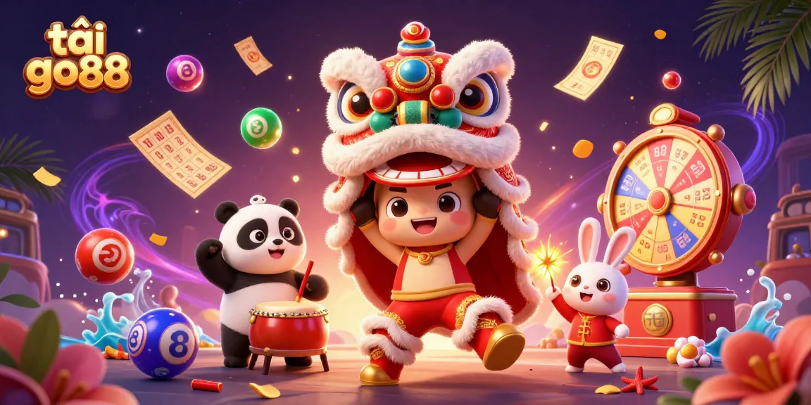 Join the excitement and tải go88 with this vibrant 3D illustration of a lion dance and lottery elements!