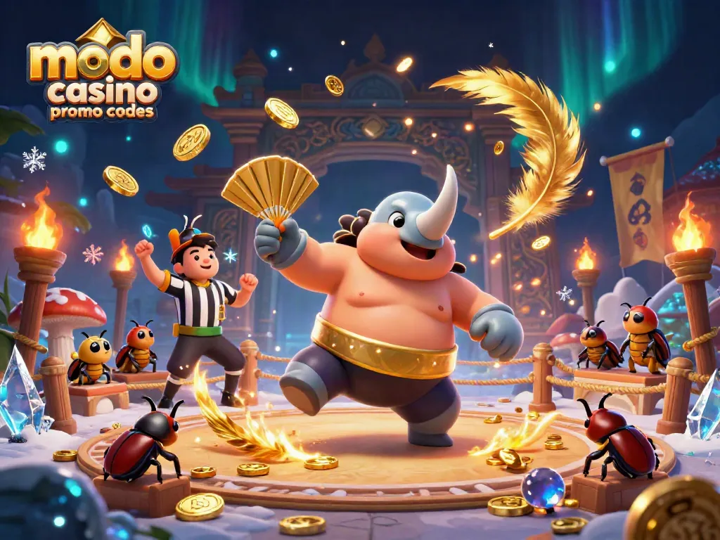 Spin and win at modo casino promo codes with vibrant 3D beetles and coins flying!