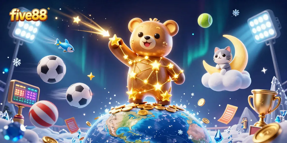 Engage with five88’s thrilling gaming experience, where the cartoon constellation bear and dynamic elements bring excitement to life.