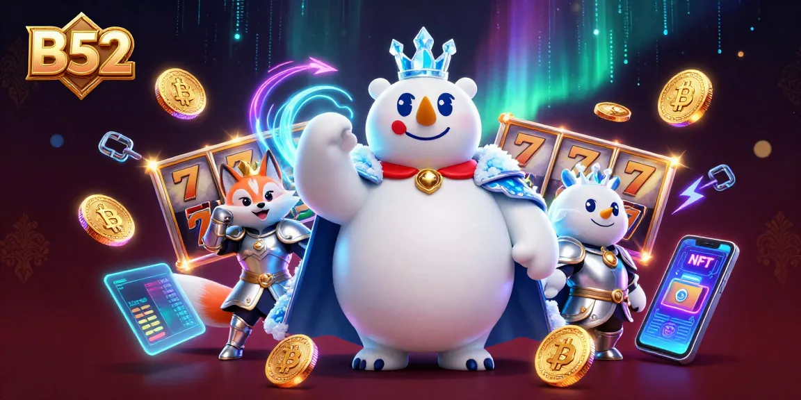 Experience thrilling B52 casino action with a polar bear and fox in a stunning, vibrant scene.