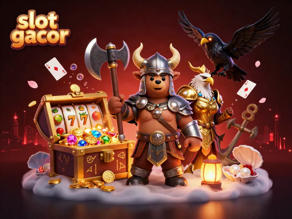 Slot gacor menampilkan Viking beruang dan seluruh elemen permainan slot yang kaya warna.
