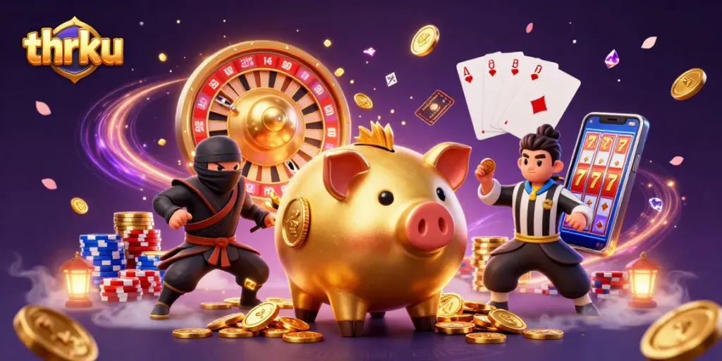 Experience thrilling wins with thrku's vibrant casino scene featuring dynamic characters and gaming elements.