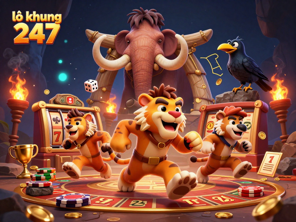 Engage in lô khung 247 gaming action with a dynamic prehistoric casino scene.