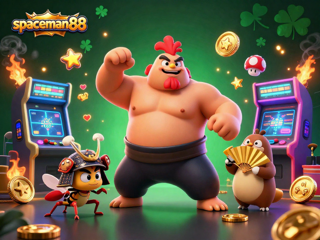 Experience thrilling gameplay with spaceman88, surrounded by dynamic casino elements and fun characters.
