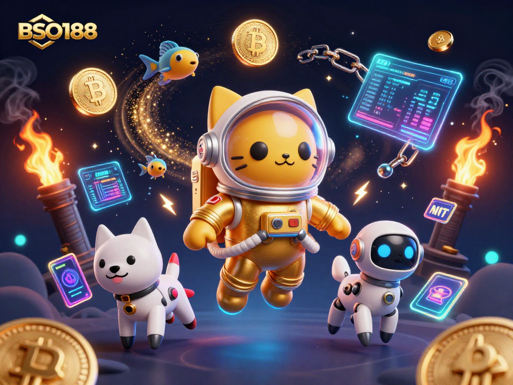 Experience thrilling action with BSO188 as a 3D astronaut cat and robot dog explore a cosmic casino.