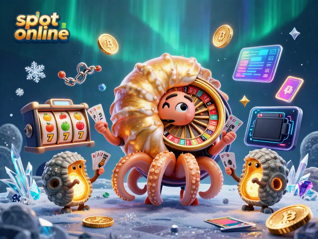 Mainkan slot online yang menarik dengan simbol buah, jackpot, dan uang kripto dalam ilustrasi 3D yang mendetail.