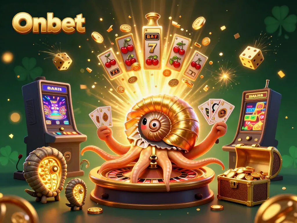 Spin and win at Onbet with vibrant 3D casino gaming illustration featuring a nautilus roulette wheel.