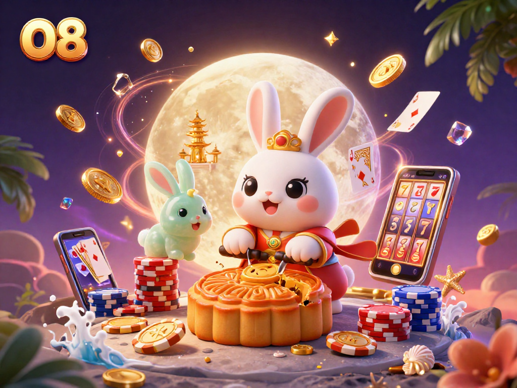 Experience the thrill of O8 with a dynamic 3D casino scene featuring vibrant gaming elements and characters.