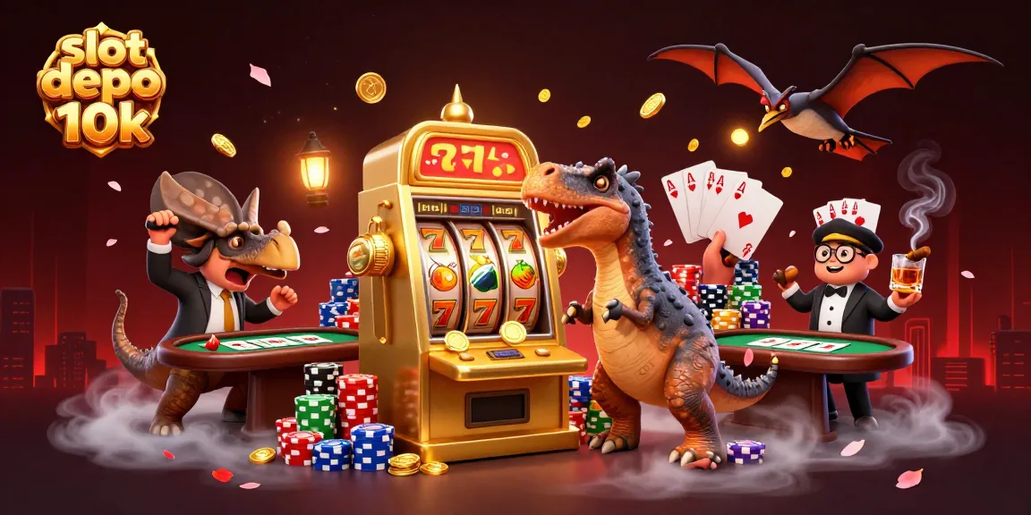 Catch jackpot coins with slot depo 10k in thrilling casino scene featuring epic dinosaurs!